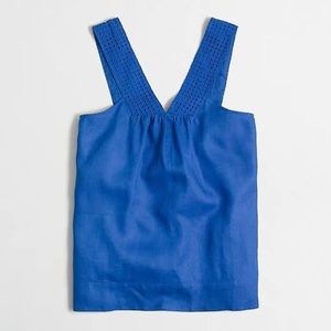 Jcrew v neck shell top linen eyelet blue tank